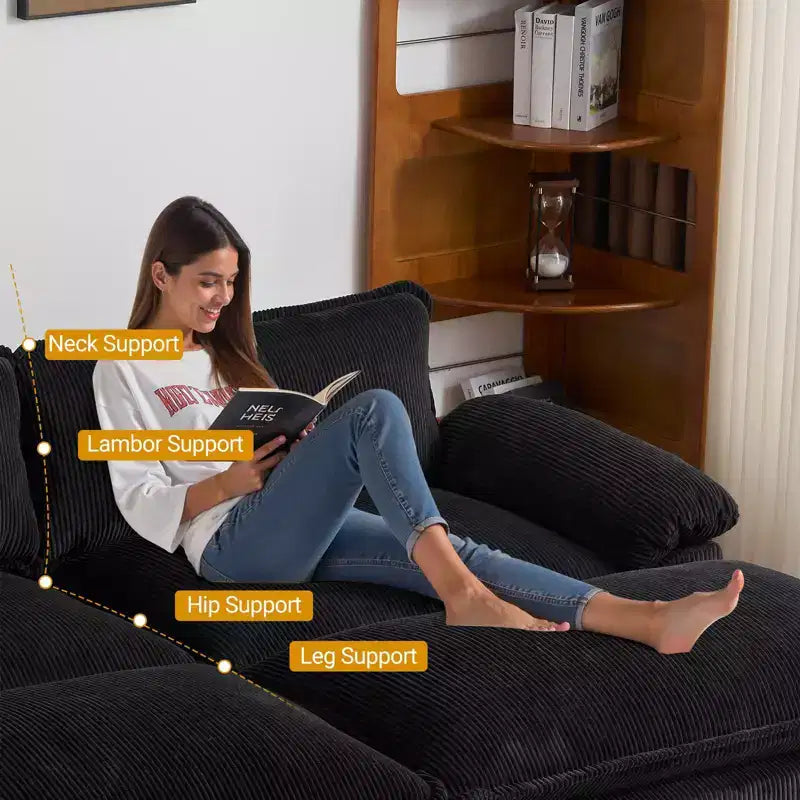 90" Off-White Corduroy Modular Cloud Couch with Ottoman