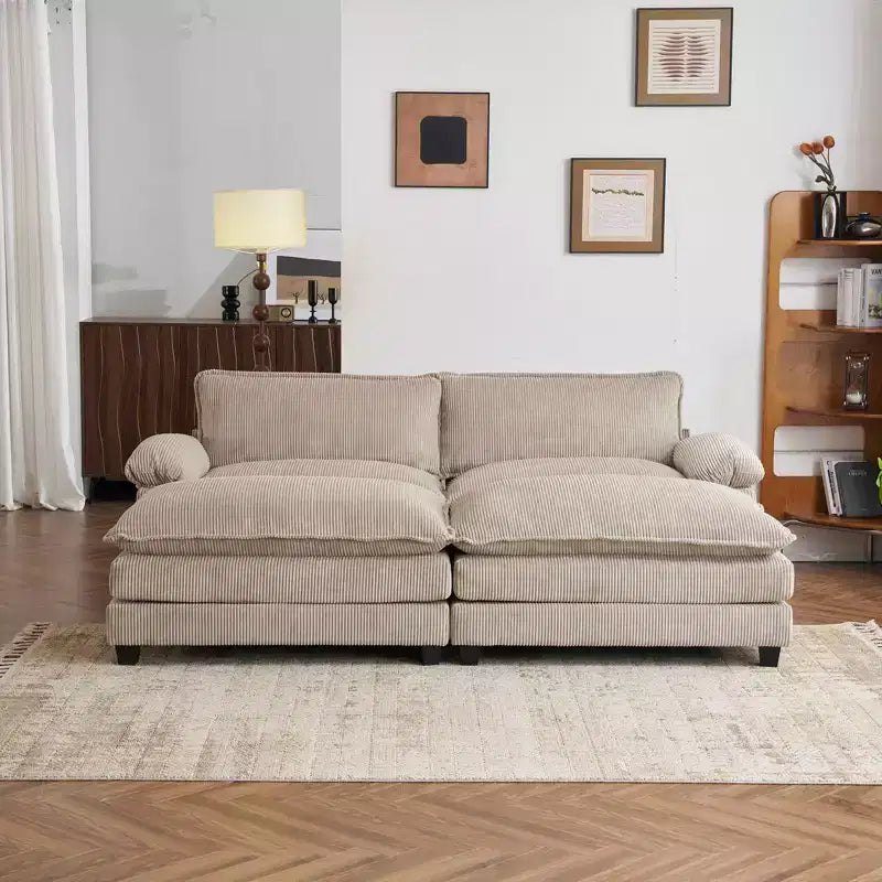 90" Off-White Corduroy Modular Cloud Couch with Ottoman