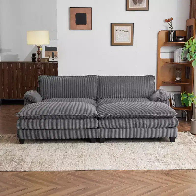 90" Off-White Corduroy Modular Cloud Couch with Ottoman