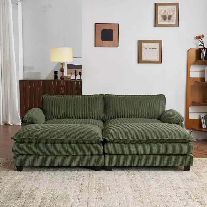 90" Off-White Corduroy Modular Cloud Couch with Ottoman