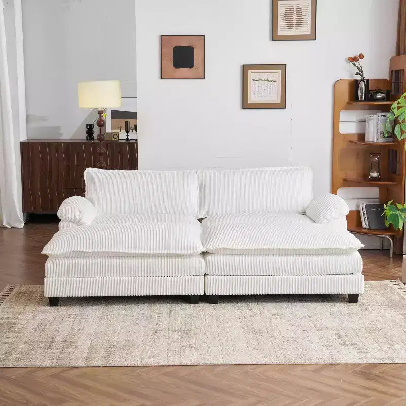 90" Off-White Corduroy Modular Cloud Couch with Ottoman