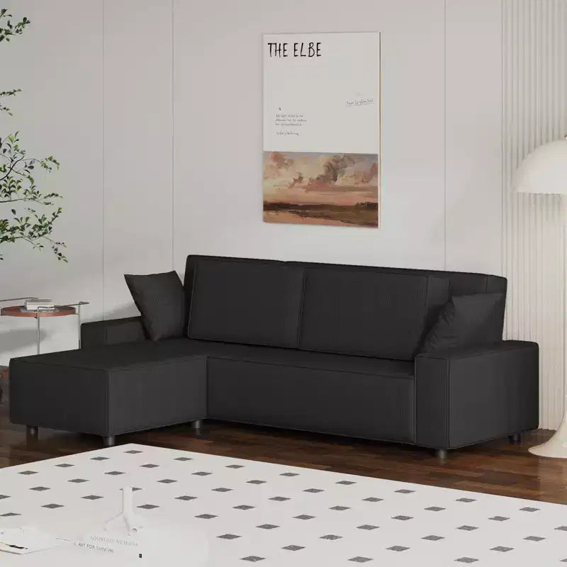 96" L-Shaped Corduroy Sectional Sofa with Chaise, Deep Seat