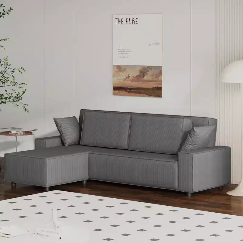 96" L-Shaped Corduroy Sectional Sofa with Chaise, Deep Seat