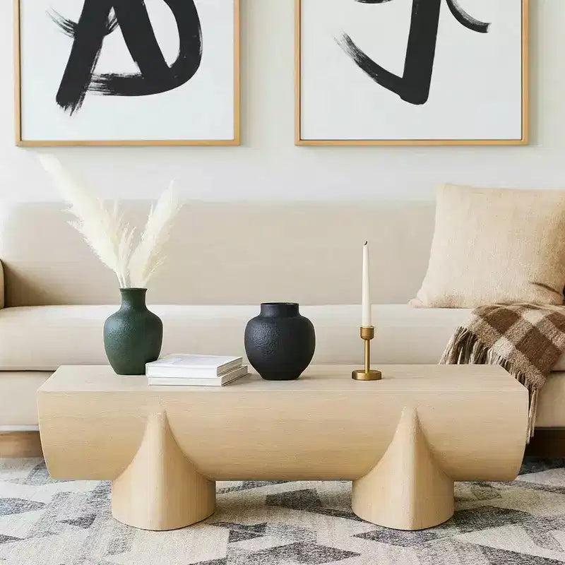 48" Rectangular Mango Wood Coffee Table, Natural Log Design