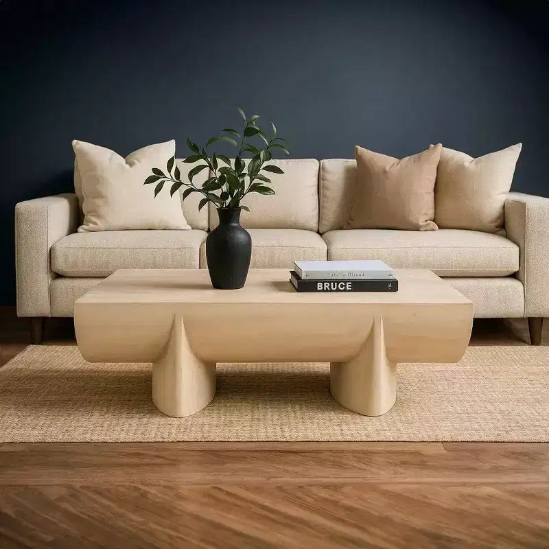 48" Rectangular Mango Wood Coffee Table, Natural Log Design