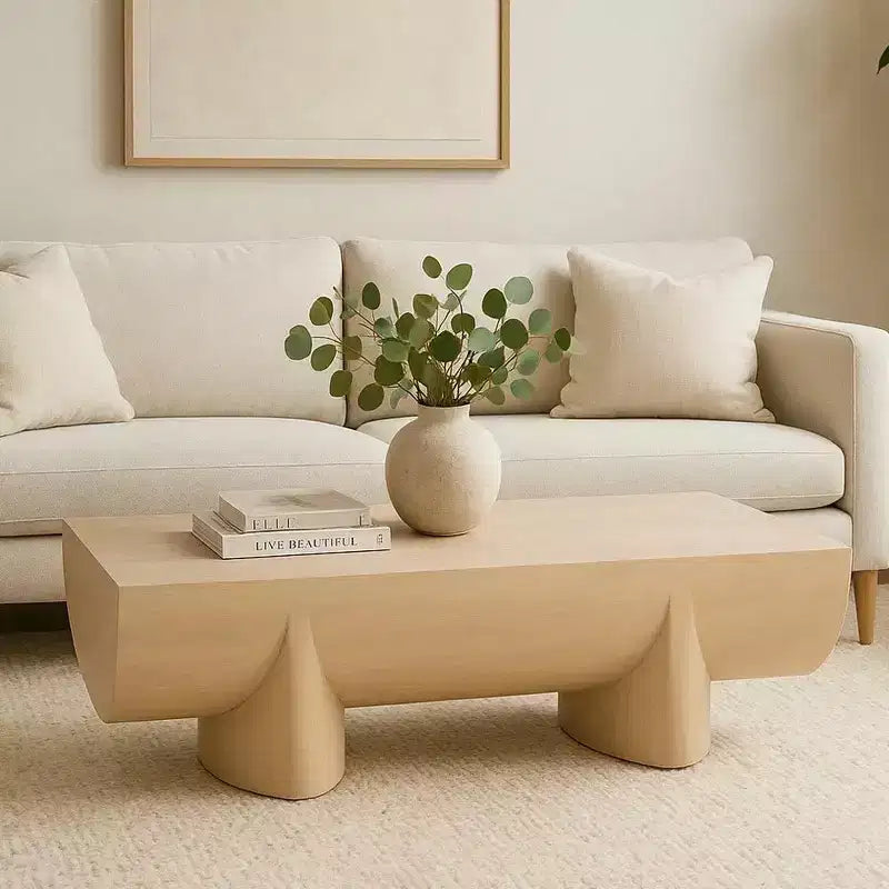 48" Rectangular Mango Wood Coffee Table, Natural Log Design