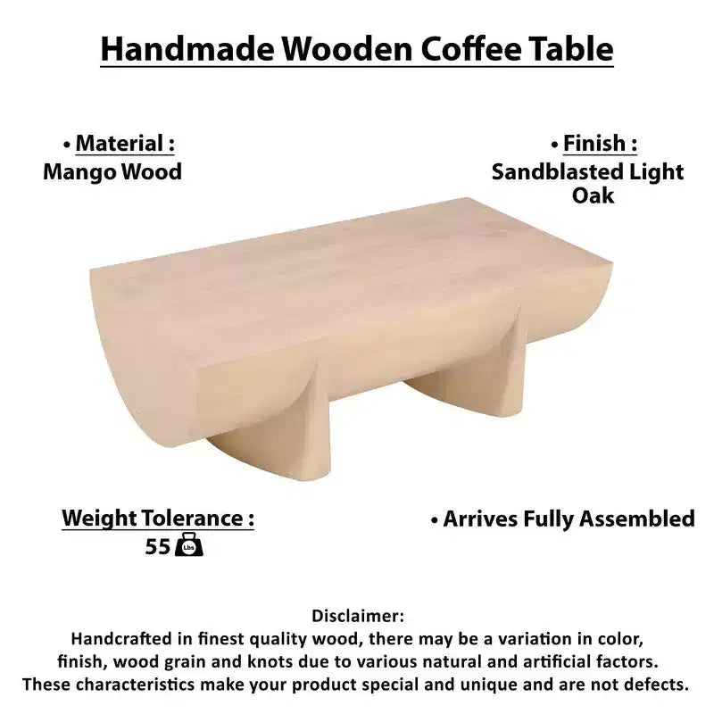48" Rectangular Mango Wood Coffee Table, Natural Log Design
