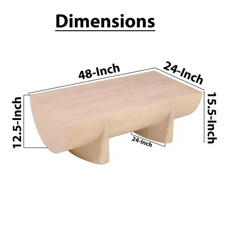 48" Rectangular Mango Wood Coffee Table, Natural Log Design