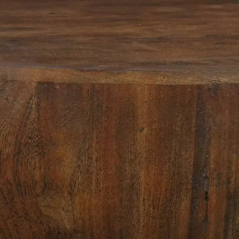 35.5" Round Drum Mango Wood Coffee Table, Walnut Brown