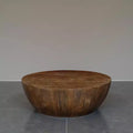 35.5" Round Drum Mango Wood Coffee Table, Walnut Brown
