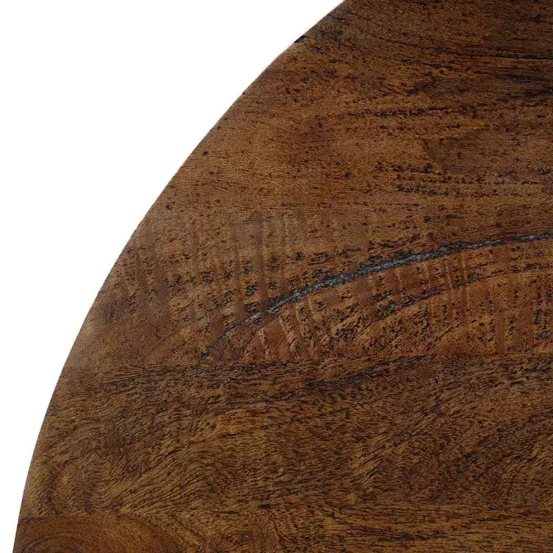 35.5" Round Drum Mango Wood Coffee Table, Walnut Brown