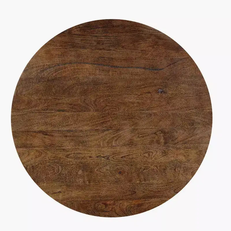 35.5" Round Drum Mango Wood Coffee Table, Walnut Brown