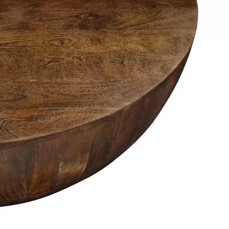 35.5" Round Drum Mango Wood Coffee Table, Walnut Brown