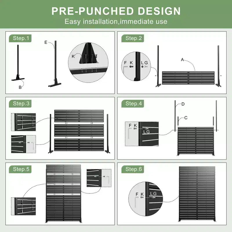 72" Outdoor Metal Privacy Screen, Decorative Garden Fence