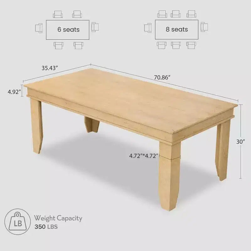 71" Farmhouse Wood Dining Table for 6-8