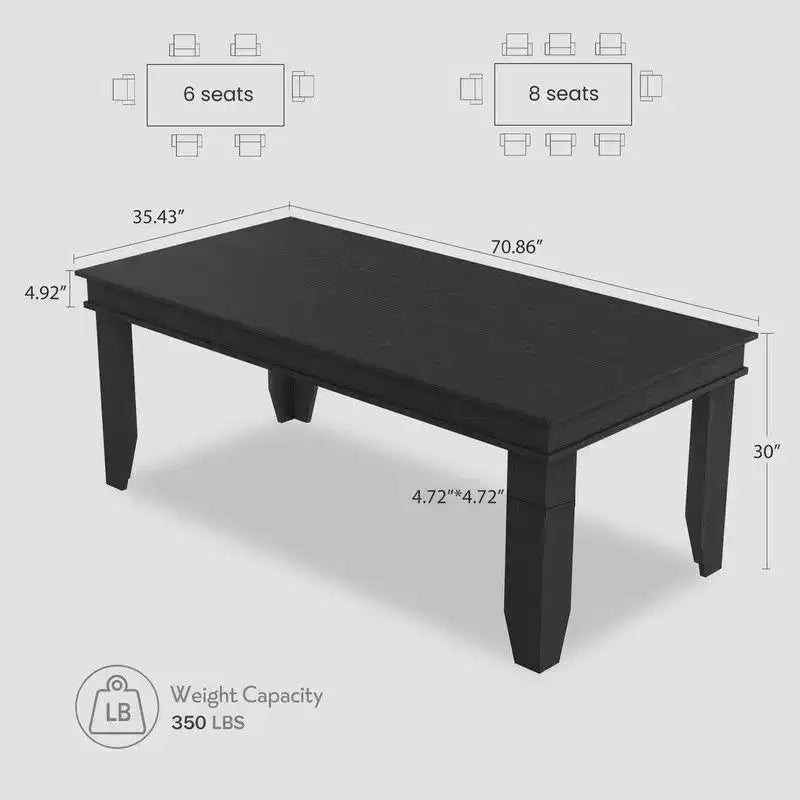 71" Farmhouse Wood Dining Table for 6-8