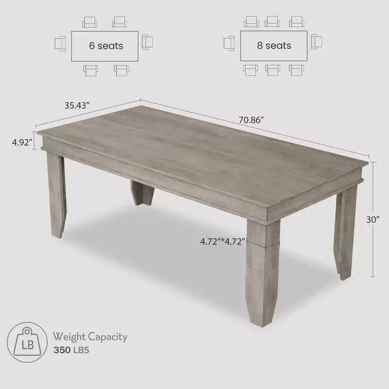71" Farmhouse Wood Dining Table for 6-8