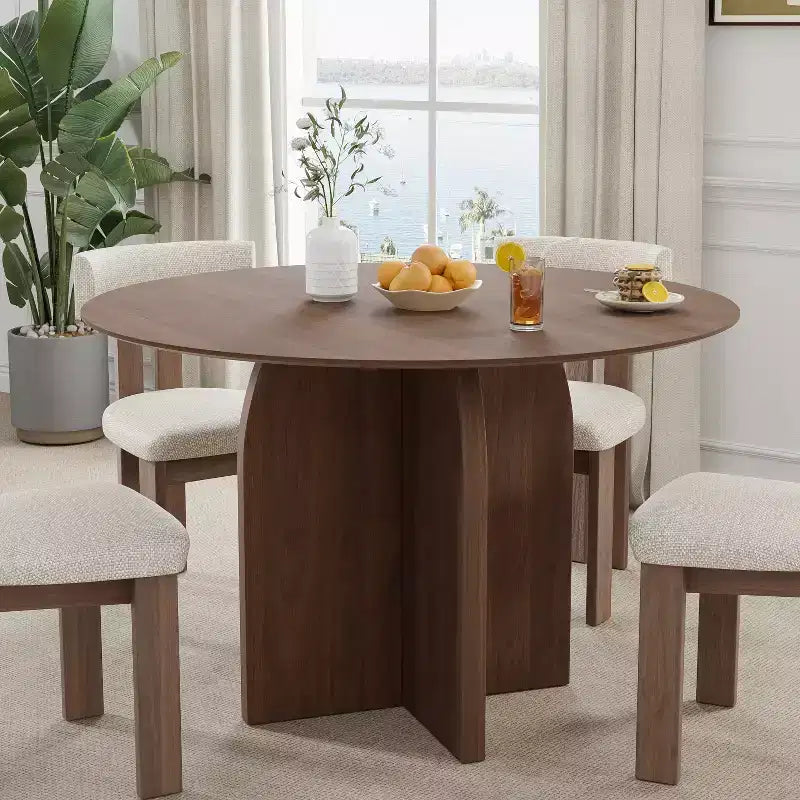 45" Round Wood Dining Table for 4, Farmhouse Modern