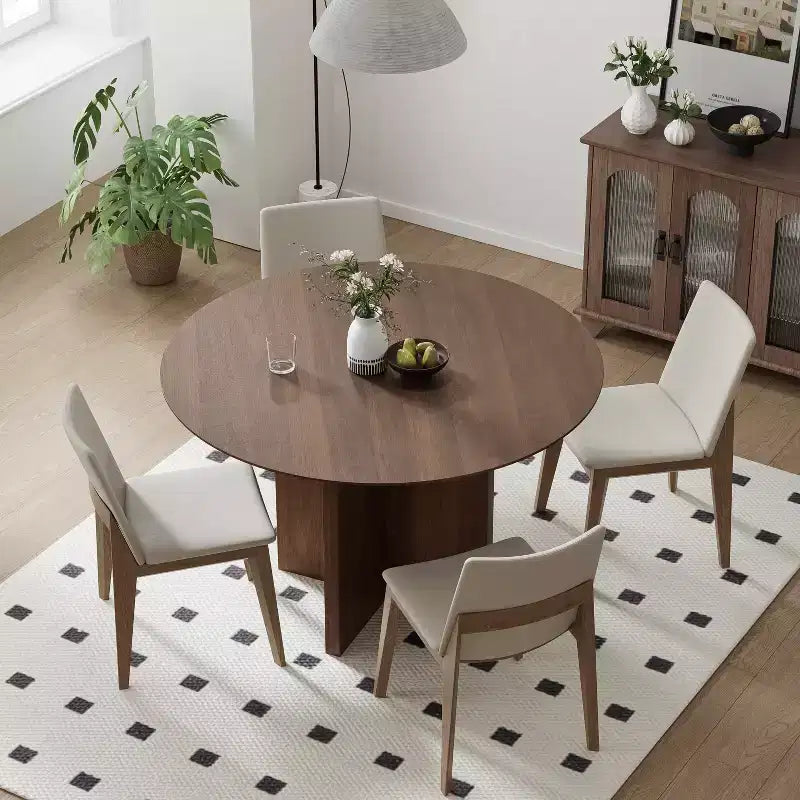 45" Round Wood Dining Table for 4, Farmhouse Modern
