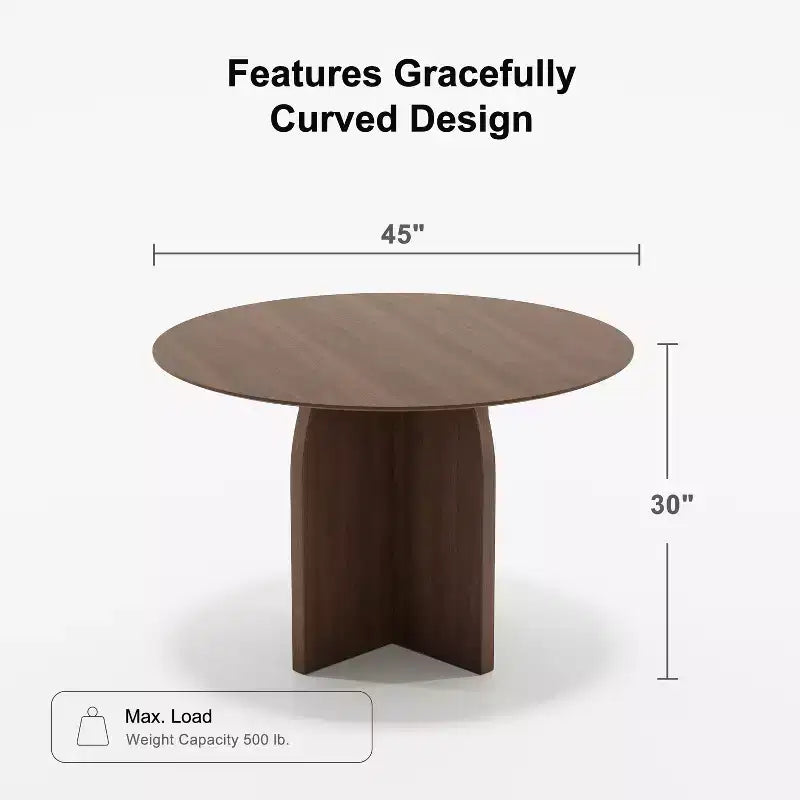 45" Round Wood Dining Table for 4, Farmhouse Modern