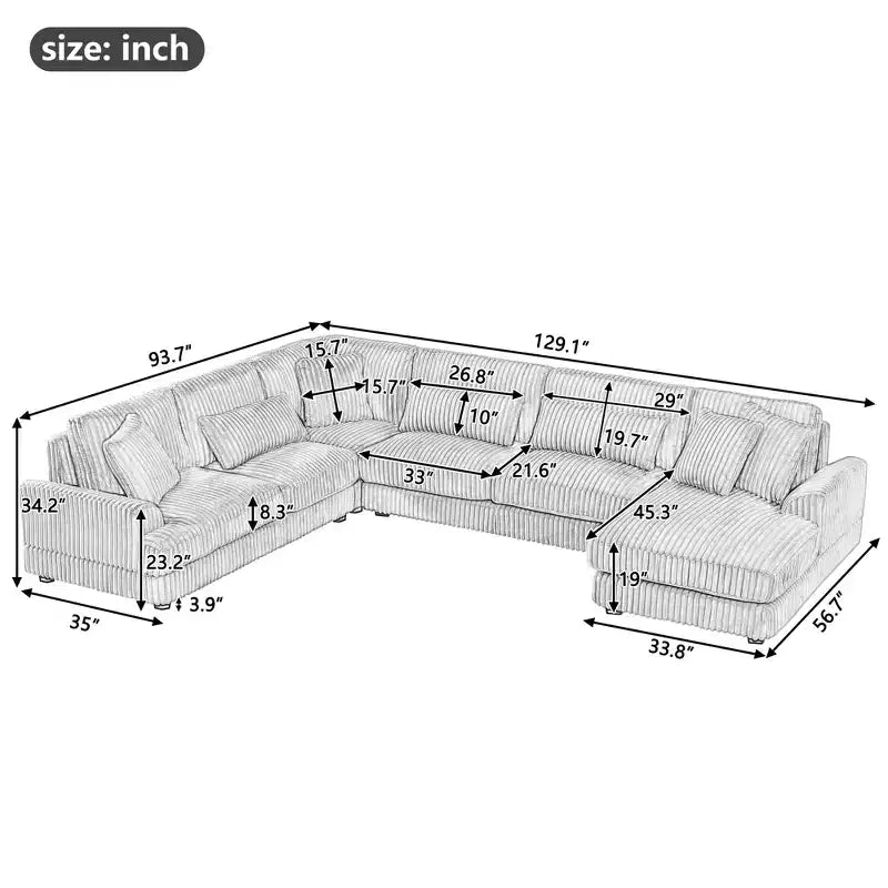 Oversized U-Shaped Corduroy Sectional Sofa with Chaise