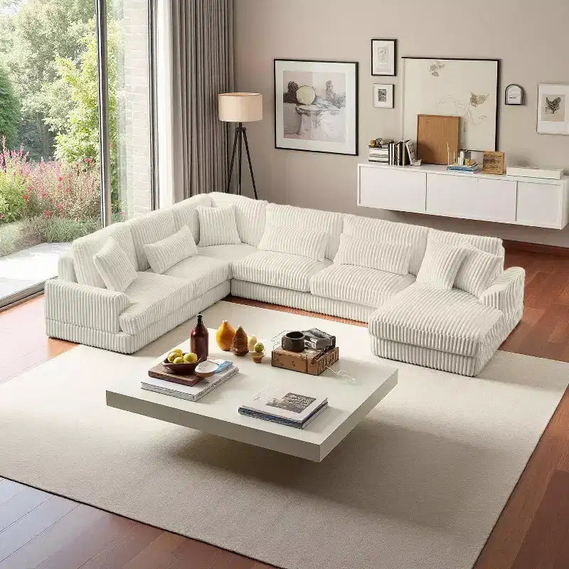 Oversized U-Shaped Corduroy Sectional Sofa with Chaise