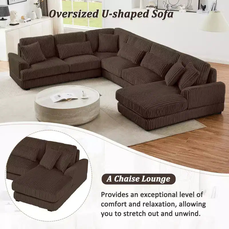 Oversized U-Shaped Corduroy Sectional Sofa with Chaise