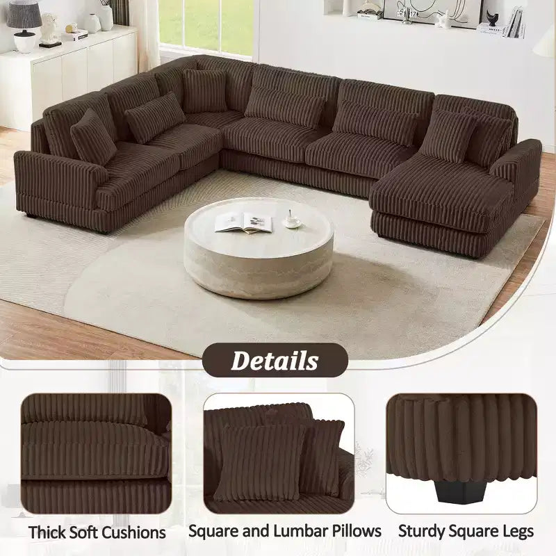 Oversized U-Shaped Corduroy Sectional Sofa with Chaise
