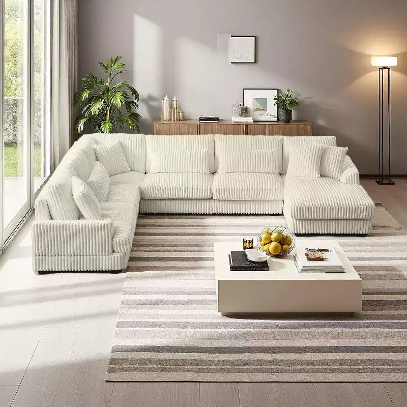 Oversized U-Shaped Corduroy Sectional Sofa with Chaise