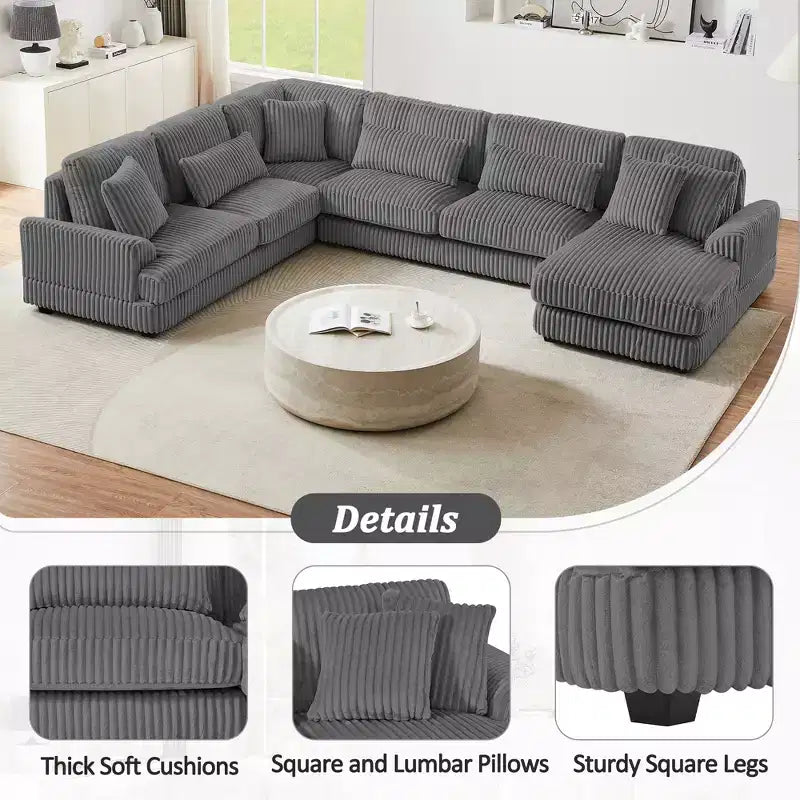 Oversized U-Shaped Corduroy Sectional Sofa with Chaise