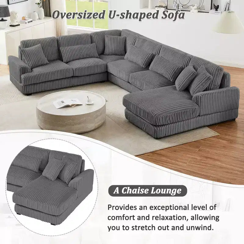 Oversized U-Shaped Corduroy Sectional Sofa with Chaise