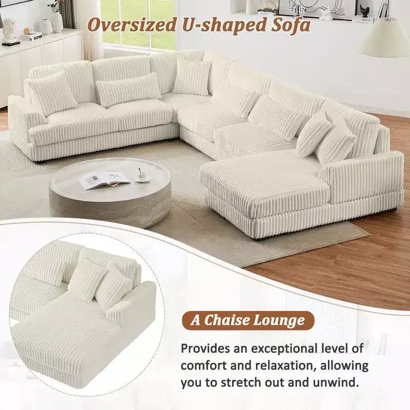 Oversized U-Shaped Corduroy Sectional Sofa with Chaise