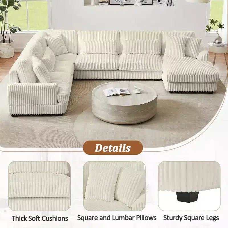 Oversized U-Shaped Corduroy Sectional Sofa with Chaise