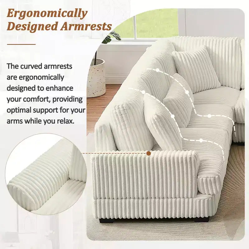 Oversized U-Shaped Corduroy Sectional Sofa with Chaise