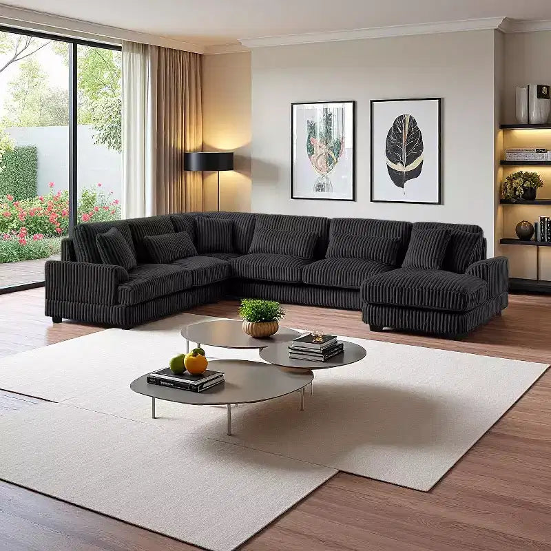 Oversized U-Shaped Corduroy Sectional Sofa with Chaise