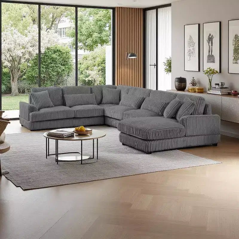 Oversized U-Shaped Corduroy Sectional Sofa with Chaise