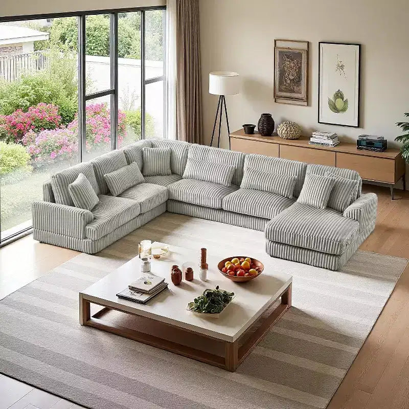 Oversized U-Shaped Corduroy Sectional Sofa with Chaise
