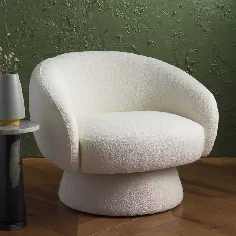 Ivory Boucle Swivel Accent Chair