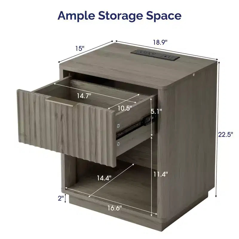1-Drawer Gray MDF Nightstand, 18.9" W