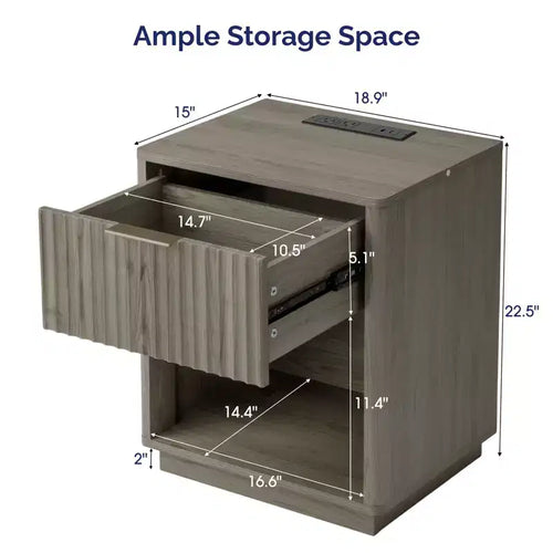 1-Drawer Gray MDF Nightstand, 18.9" W