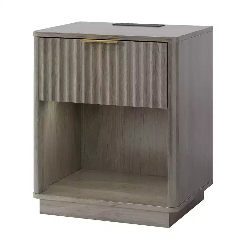 1-Drawer Gray MDF Nightstand, 18.9" W