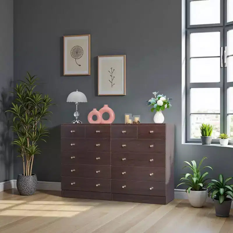 6-Drawer Brown Particle Board Chest of Drawers, 25.98" W