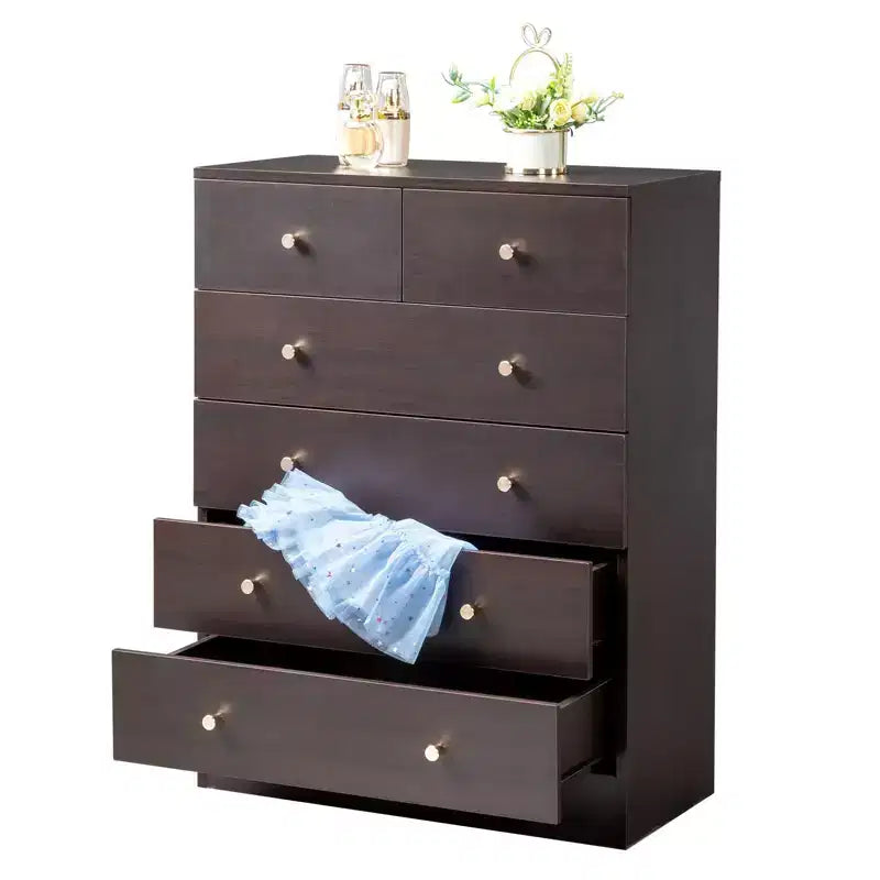 6-Drawer Brown Particle Board Chest of Drawers, 25.98" W