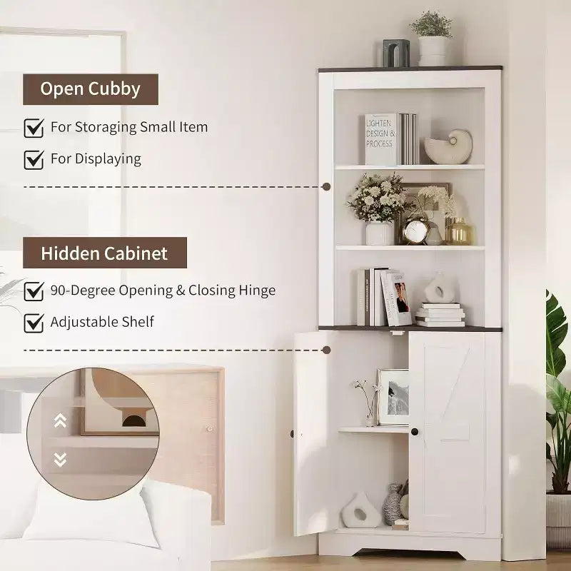 Farmhouse Corner Storage Cabinet with Door and Adjustable Shelf