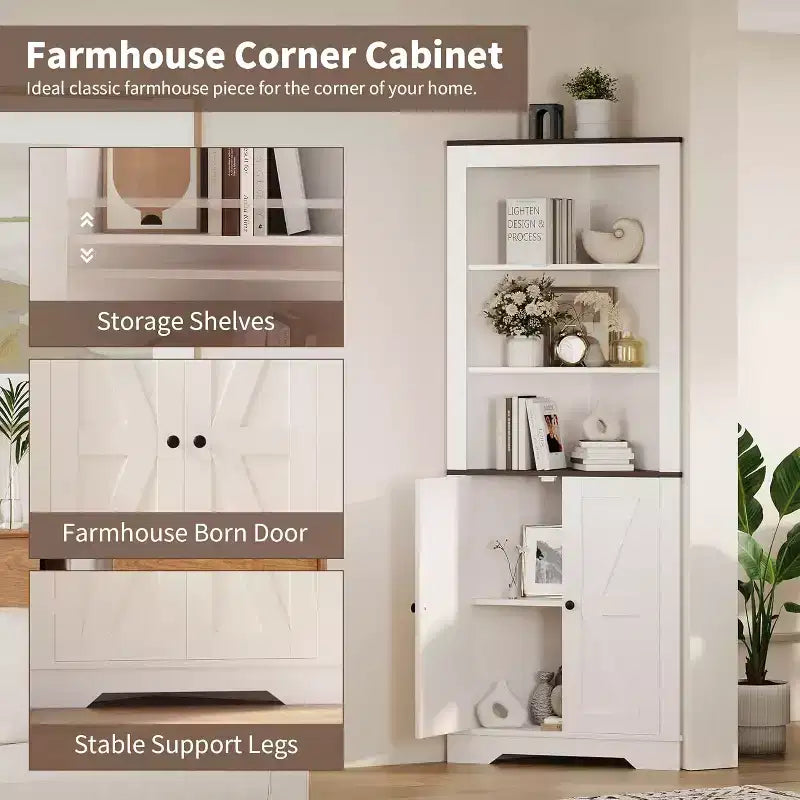 Farmhouse Corner Storage Cabinet with Door and Adjustable Shelf