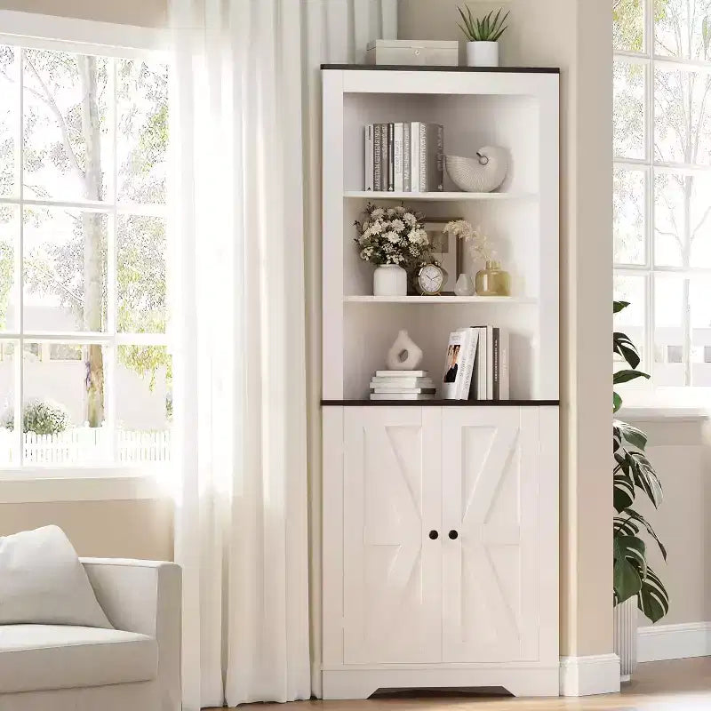 Farmhouse Corner Storage Cabinet with Door and Adjustable Shelf