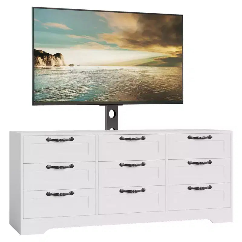 9-Drawer Dresser TV Stand with Adjustable Mount for 32"-85" TVs, White