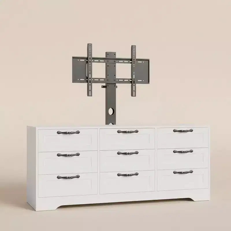 9-Drawer Dresser TV Stand with Adjustable Mount for 32"-85" TVs, White