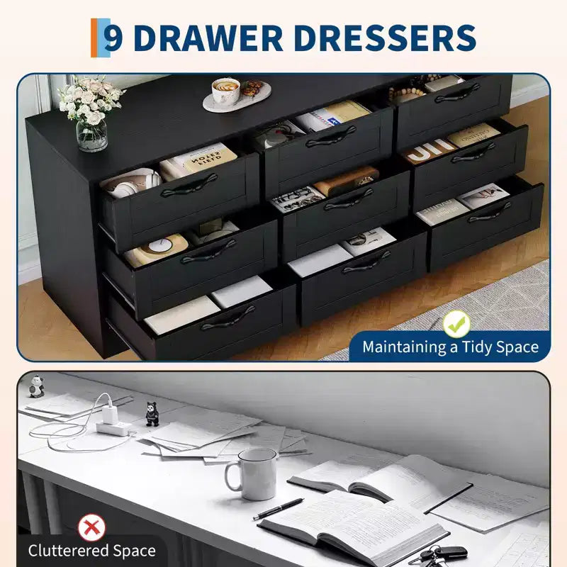 9-Drawer Dresser TV Stand with Adjustable Mount for 32"-85" TVs, White
