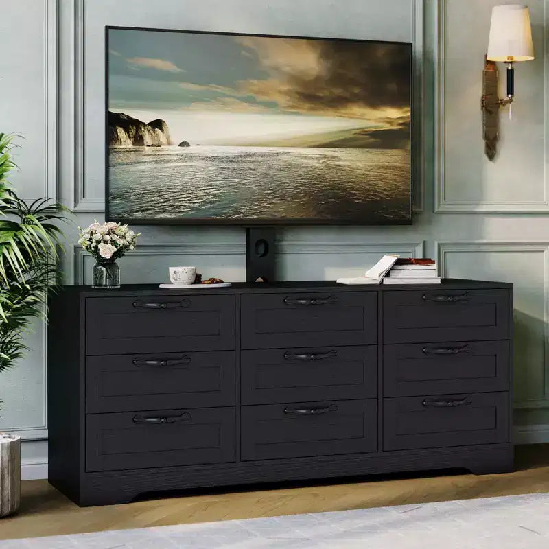 9-Drawer Dresser TV Stand with Adjustable Mount for 32"-85" TVs, White